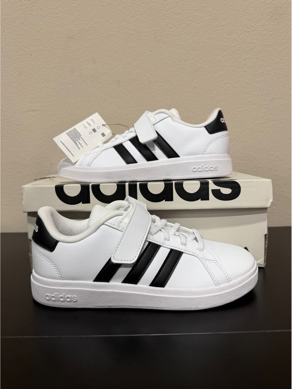 Size 2Y - Adidas Kids Grand Court 2.0 “Cloud White Core Black”